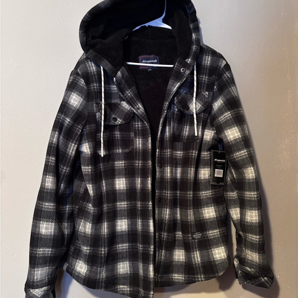 Aeropostale Black and Gray Plaid Jacket Oversized